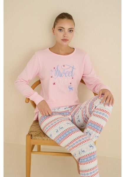 Kadın Bisiklet Yaka Düğmesiz Bilekler Lastikli/jogger Yumuşak Termal Kışlık Pijama Takımı modelleri