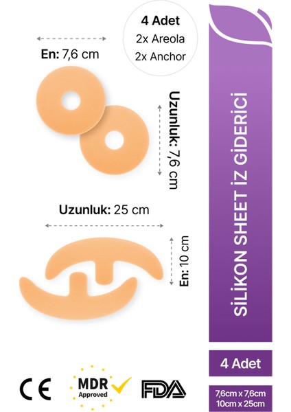 Silikon Tabaka Meme Küçültme Büyütme Ameliyatı Izi Giderici Engelleyici Pansuman Sheet