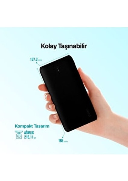 PowerSlim Duo Taşınabilir Şarj Aleti 10.000 mAh 2 USB Çıkış Gücü 2A 5V Siyah