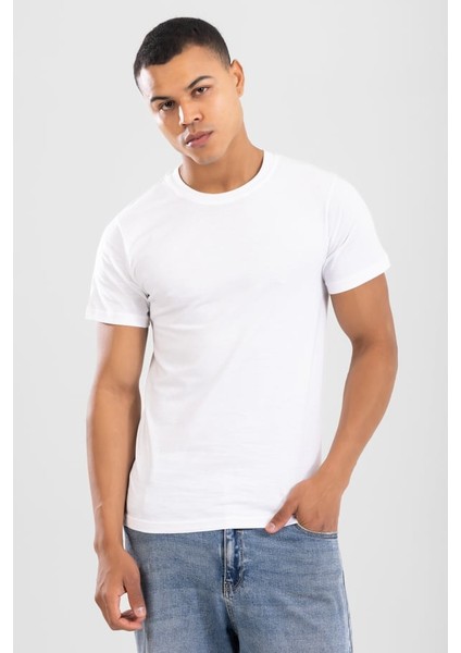 Erkek Sıfır Yaka Pamuklu Fanila Tişört Beyaz