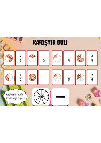 Kesirleri Öğreniyorum Materyali Cırtlı ve Yaz-Sil Kalemli A4 Boyut