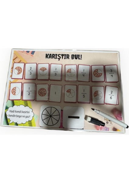 Kesirleri Öğreniyorum Materyali Cırtlı ve Yaz-Sil Kalemli A4 Boyut modelleri