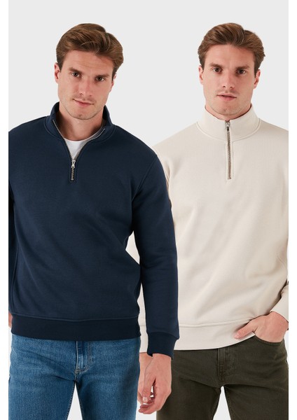 Pamuklu Regular Fit Dik Yaka 2'li Paket Sweat Erkek Sweat 59052592S2