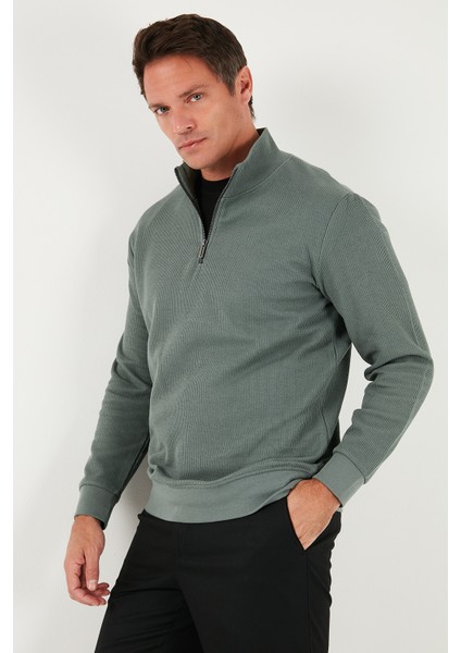 Pamuklu Regular Fit Yarım Fermuarlı Dik Yaka Sweat Erkek Sweat 5905716