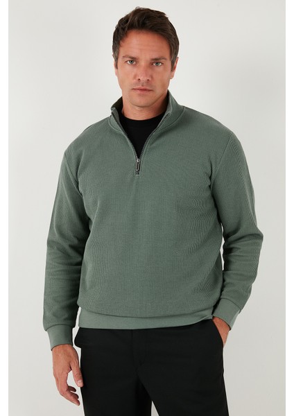 Pamuklu Regular Fit Yarım Fermuarlı Dik Yaka Sweat Erkek Sweat 5905716 fırsatları