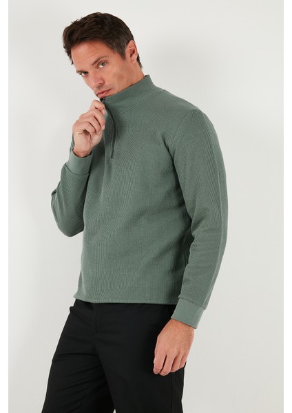 Pamuklu Regular Fit Yarım Fermuarlı Dik Yaka Sweat Erkek Sweat 5905716 indirimleri