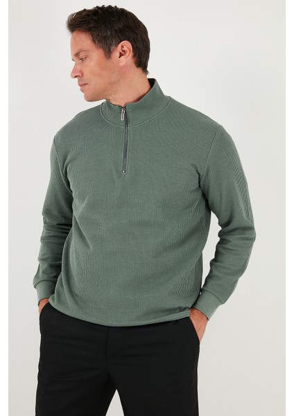 Pamuklu Regular Fit Yarım Fermuarlı Dik Yaka Sweat Erkek Sweat 5905716