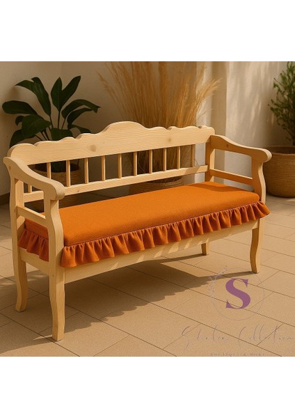 El Yapımı Buldan Yıkanmıs Keten 4 Tarafı Fırfırlı Bank Minderi 110X50X5CM