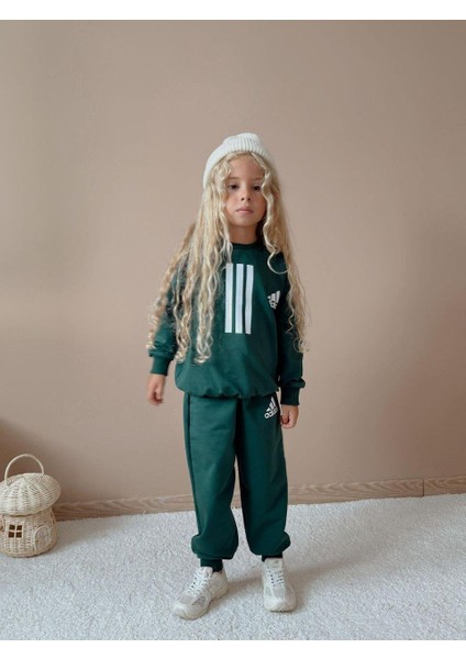 Zümrüt Yeşil Kız & Erkek Çocuk 2 Iplik Alt Üst Sweatshirt - Eşofman Takım