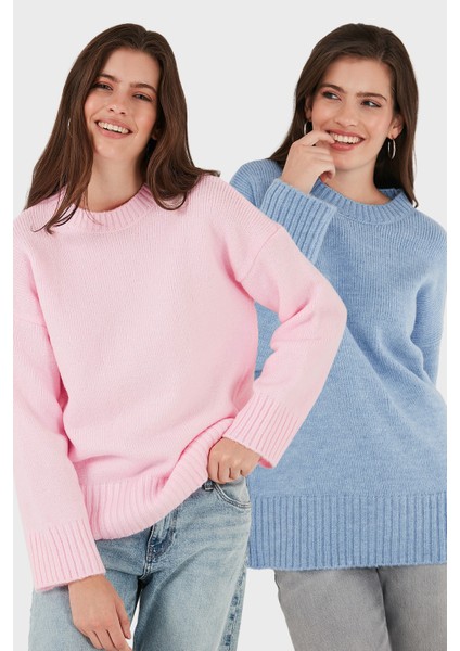 Regular Fit Bisiklet Yaka Basic 2'li Paket Triko Kazak Bayan Kazak 4616213S2