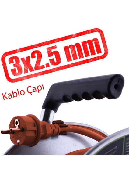 Seyyar Metal Makaralı Cca Kablo 4 Prizli Monofaze Uzatma Kablosu 3x2.5 mm Ttr Kablo 20 Metre fırsatları