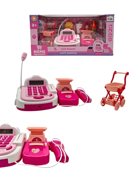 Işıklı-Sesli Gerçek Hesap Makinalı Barkod Okuyuculu Alışveriş Sepetli Pembe Yazarkasa Oyuncak indirimleri