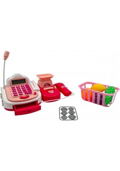 Işıklı-Sesli Gerçek Hesap Makinalı-Barkod Okuyuculu-Alışveriş Sepetli- Kırmızı Yazarkasa Oyuncak modelleri
