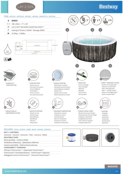 Lay-Z-Spa® 60005 Bahamas Signature Airjet™ Şişme Spa Havuzu, 2-4 Kişilik