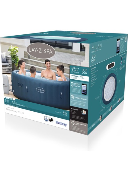 Lay-Z-Spa® 60029 Milan Smart Airjet Plus™ Şişme Spa Havuzu, Mobil Uygulama Kontrollü, 4-6 Kişilik