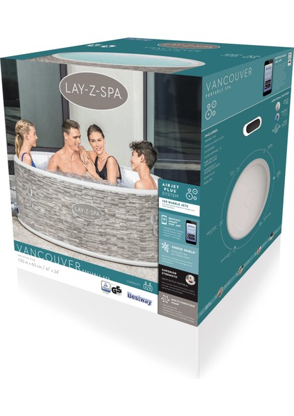 Lay-Z-Spa® 60027 Vancouver Airjet Plus™ Şişme Spa Havuzu, Mobil Uygulama Kontrollü, 3-5 Kişilik