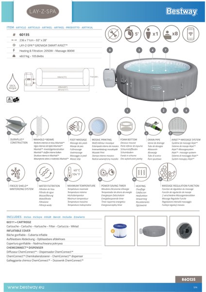 Lay-Z-Spa® 60135 Grenada Smart Airjet™ Şişme Spa Havuzu, 6-8 Kişilik fırsatları