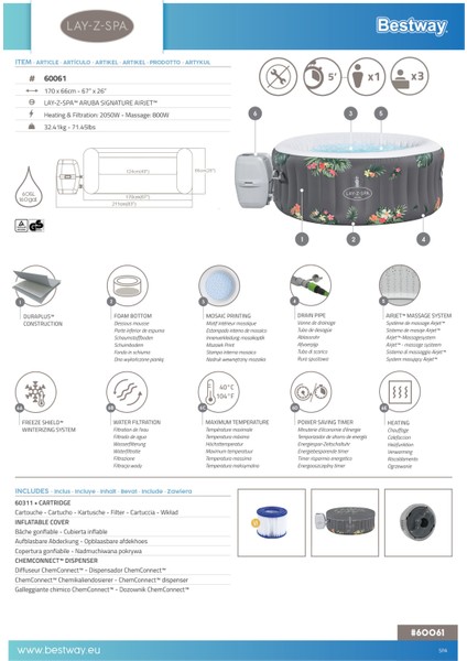 Lay-Z-Spa® 60061 Aruba Signature Airjet™ Şişme Spa Havuzu, 2-3 Kişilik