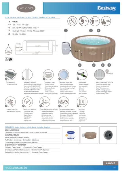 Lay-Z-Spa® 60017 Palm Springs Airjet™ Şişme Spa Havuzu, 4-6 Kişilik