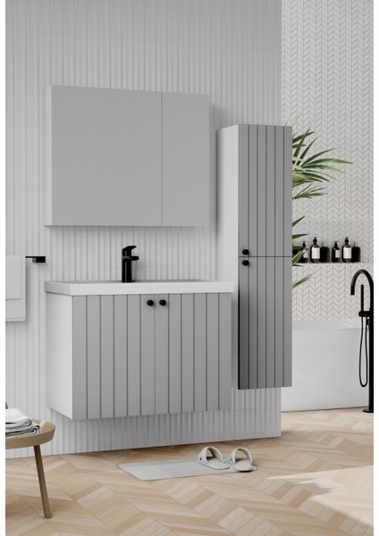 Paris 80 cm Kül Gri Banyo Dolabı