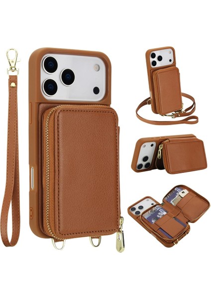 iPhone 17 Pro Max Için Fermuarlı Kart Çantası Telefon Kılıfı (Yurt Dışından)