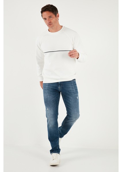 Pamuklu Şerit Detaylı Relaxed Fit Bisiklet Yaka Sweat Erkek Sweat 5901227 fiyatları