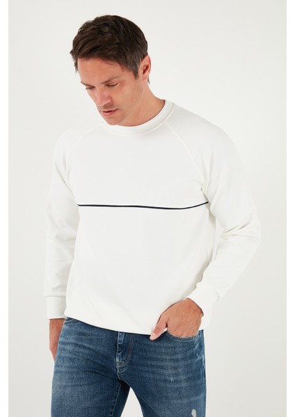 Pamuklu Şerit Detaylı Relaxed Fit Bisiklet Yaka Sweat Erkek Sweat 5901227 modelleri