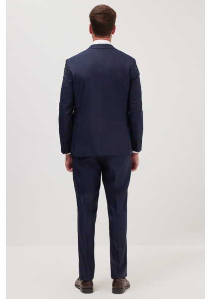 Erkek Slim Fit Mono Yaka Koyu Lacivert Takım Elbise