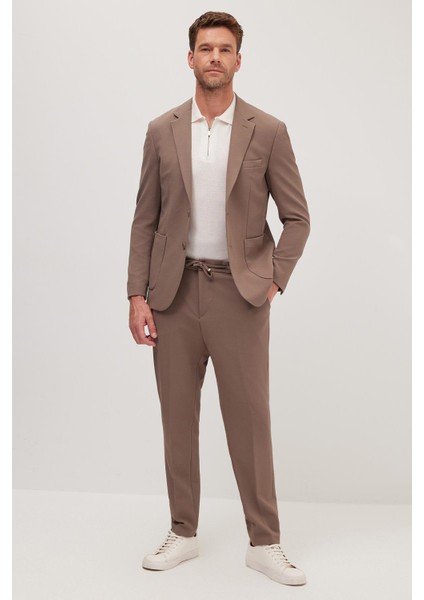 Erkek Regular Fit Vizon Esnek Likralı Kumaş Mono Yaka Torba Cepli Takım Elbise fırsatları