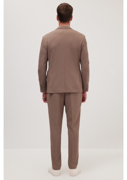 Erkek Regular Fit Vizon Esnek Likralı Kumaş Mono Yaka Torba Cepli Takım Elbise