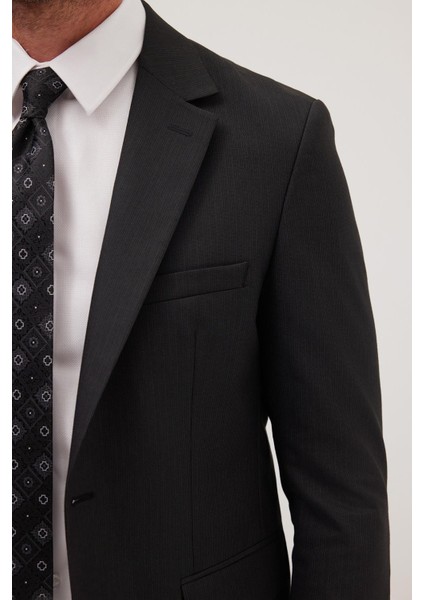 Erkek Regular Fit Esnek Likralı Kumaş Mono Yaka Kapaklı Cepli siyah Takım Elbise modelleri
