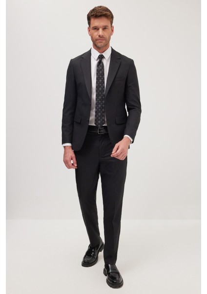 Erkek Regular Fit Esnek Likralı Kumaş Mono Yaka Kapaklı Cepli siyah Takım Elbise fırsatları