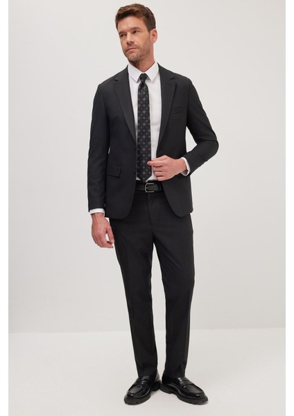 Erkek Regular Fit Esnek Likralı Kumaş Mono Yaka Kapaklı Cepli siyah Takım Elbise indirimleri