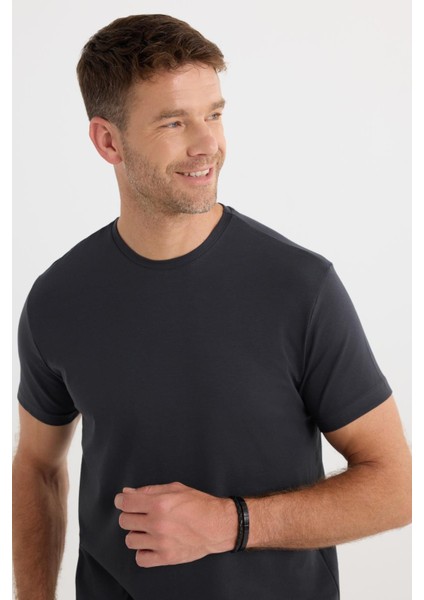 Erkek Slim Fit Dar Kesim Pamuklu Yumuşak Doku Likralı Esnek Kumaş Basic Gri Bisiklet Yaka Tişört fiyatları