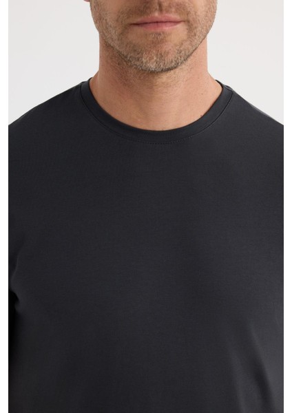 Erkek Slim Fit Dar Kesim Pamuklu Yumuşak Doku Likralı Esnek Kumaş Basic Gri Bisiklet Yaka Tişört modelleri