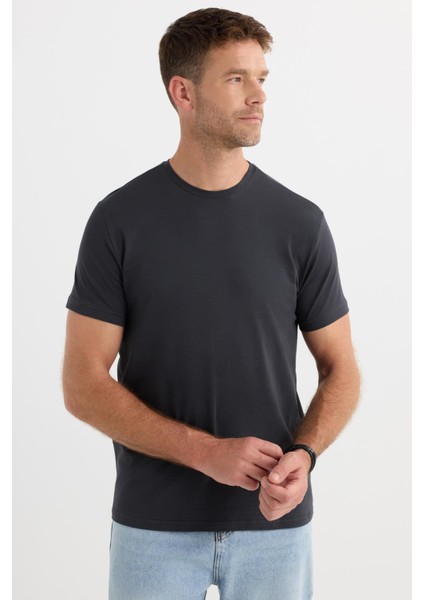 Erkek Slim Fit Dar Kesim Pamuklu Yumuşak Doku Likralı Esnek Kumaş Basic Gri Bisiklet Yaka Tişört fırsatları