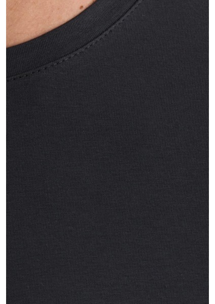 Erkek Slim Fit Dar Kesim Pamuklu Yumuşak Doku Likralı Esnek Kumaş Basic Gri Bisiklet Yaka Tişört