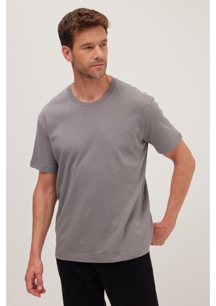 Unisex Relax Fit Rahat Kesim %100 Pamuk Yumuşak Dokulu Hafif Kalın Gri Bisiklet Yaka Tişört fiyatları