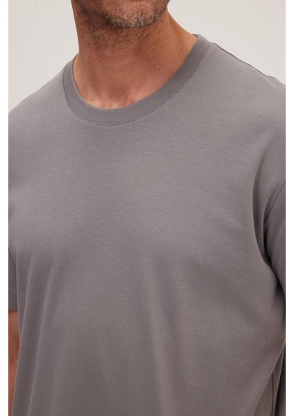 Unisex Relax Fit Rahat Kesim %100 Pamuk Yumuşak Dokulu Hafif Kalın Gri Bisiklet Yaka Tişört modelleri