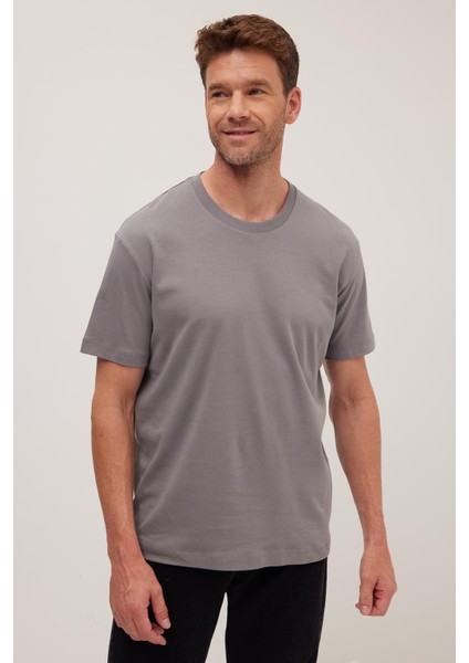Unisex Relax Fit Rahat Kesim %100 Pamuk Yumuşak Dokulu Hafif Kalın Gri Bisiklet Yaka Tişört fırsatları