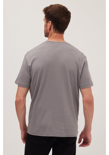 Unisex Relax Fit Rahat Kesim %100 Pamuk Yumuşak Dokulu Hafif Kalın Gri Bisiklet Yaka Tişört