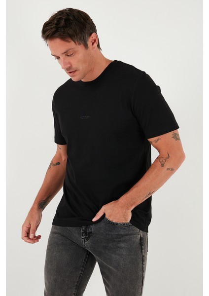 Yazı Detaylı Pamuklu Regular Fit Bisiklet Yaka T Shirt Erkek T Shirt 59020203