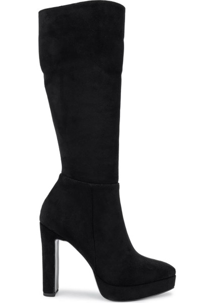 Kadın Suni Deri Siyah Süet Topuklu Çizme 1065 606 Bn Czm SK25-26 Sıyah Suet