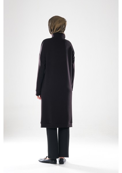 2287_Kadın Fermuarlı Dik Yakalı Uzun Kollu Tesettür Tunik Elbise - Altın Pul Payet ve Dikiş Detaylı indirimleri