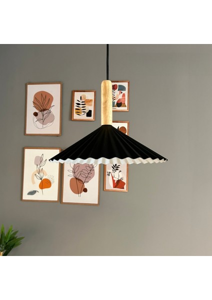 Avilla Siyah Metal Avize Tekli Ahşap Kafa Rustik Cafe Mutfak Modern Dekoratif Sarkıt Aydınlatma