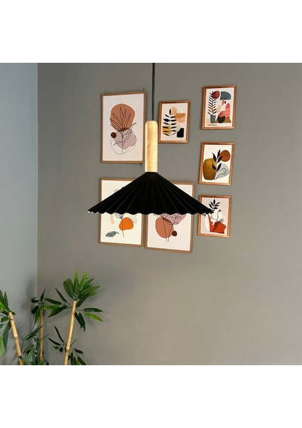 Avilla Siyah Metal Avize Tekli Ahşap Kafa Rustik Cafe Mutfak Modern Dekoratif Sarkıt Aydınlatma