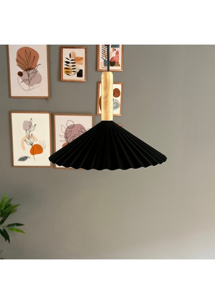 Avilla Siyah Metal Avize Tekli Ahşap Kafa Rustik Cafe Mutfak Modern Dekoratif Sarkıt Aydınlatma