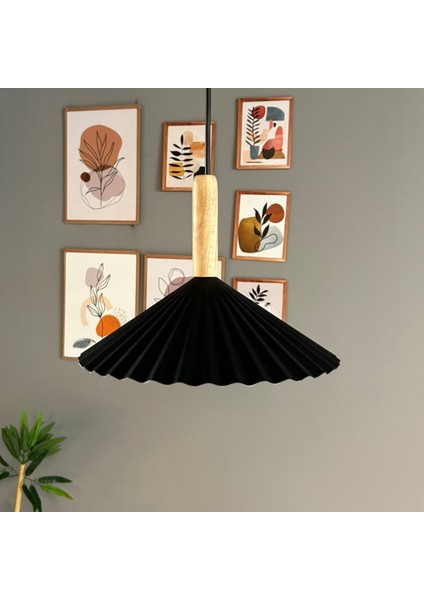 Avilla Siyah Metal Avize Tekli Ahşap Kafa Rustik Cafe Mutfak Modern Dekoratif Sarkıt Aydınlatma