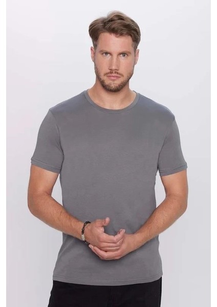 Unisex 5'li Paket Beyaz-Gri-Füme-Mavi-Taş Slim Fit Dar Kesim %100 Pamuk Bisiklet Yaka Tişört fırsatları