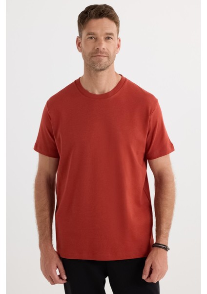 Unisex Relax Fit Rahat Kesim %100 Pamuk Yumuşak Dokulu Hafif Kalın Kiremit Bisiklet Yaka Tişört